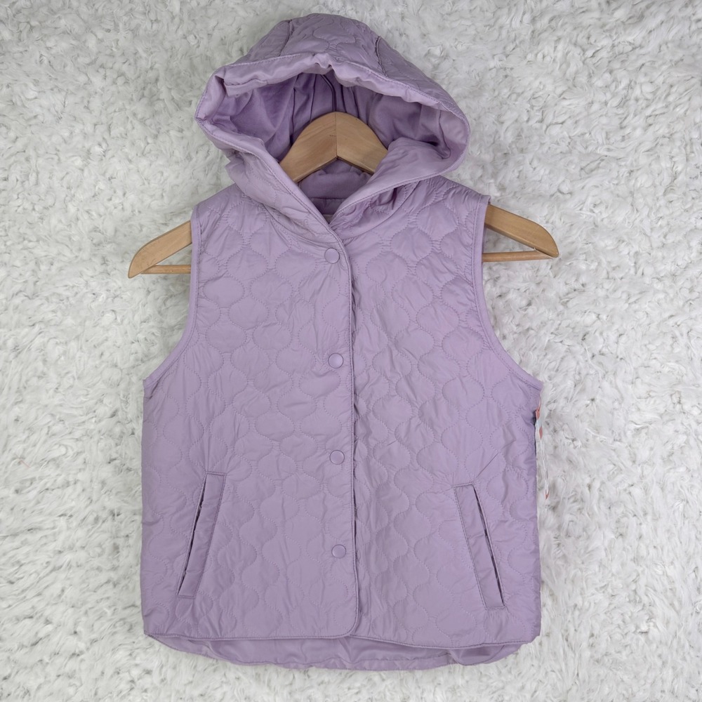 Cat Jack Girls Quilted Hooded Vest Dusty Lilac‎ Purple Size L 10 / 12 NEW